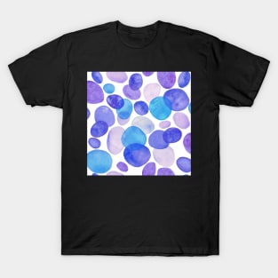 Blue Pebbles watercolour pattern, white background T-Shirt